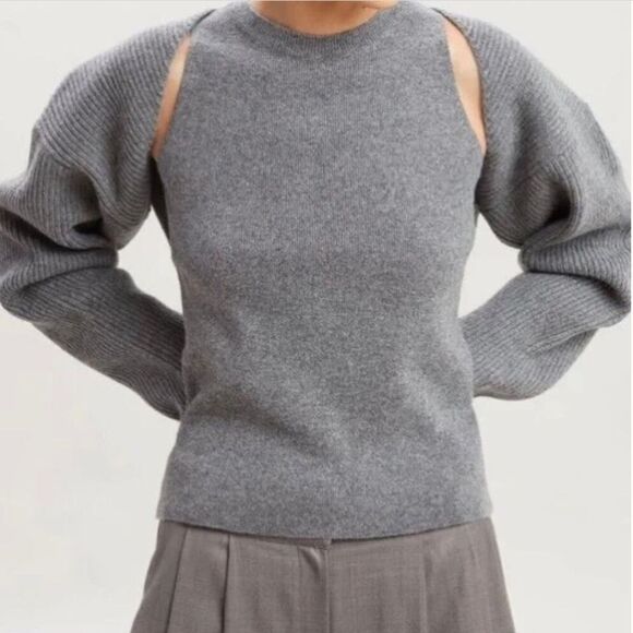 THE FRANKIE SHOP NWT Size L Knit Shrug Sweater Set Storm Gray Tank Shell & Cardi - Picture 9 of 9